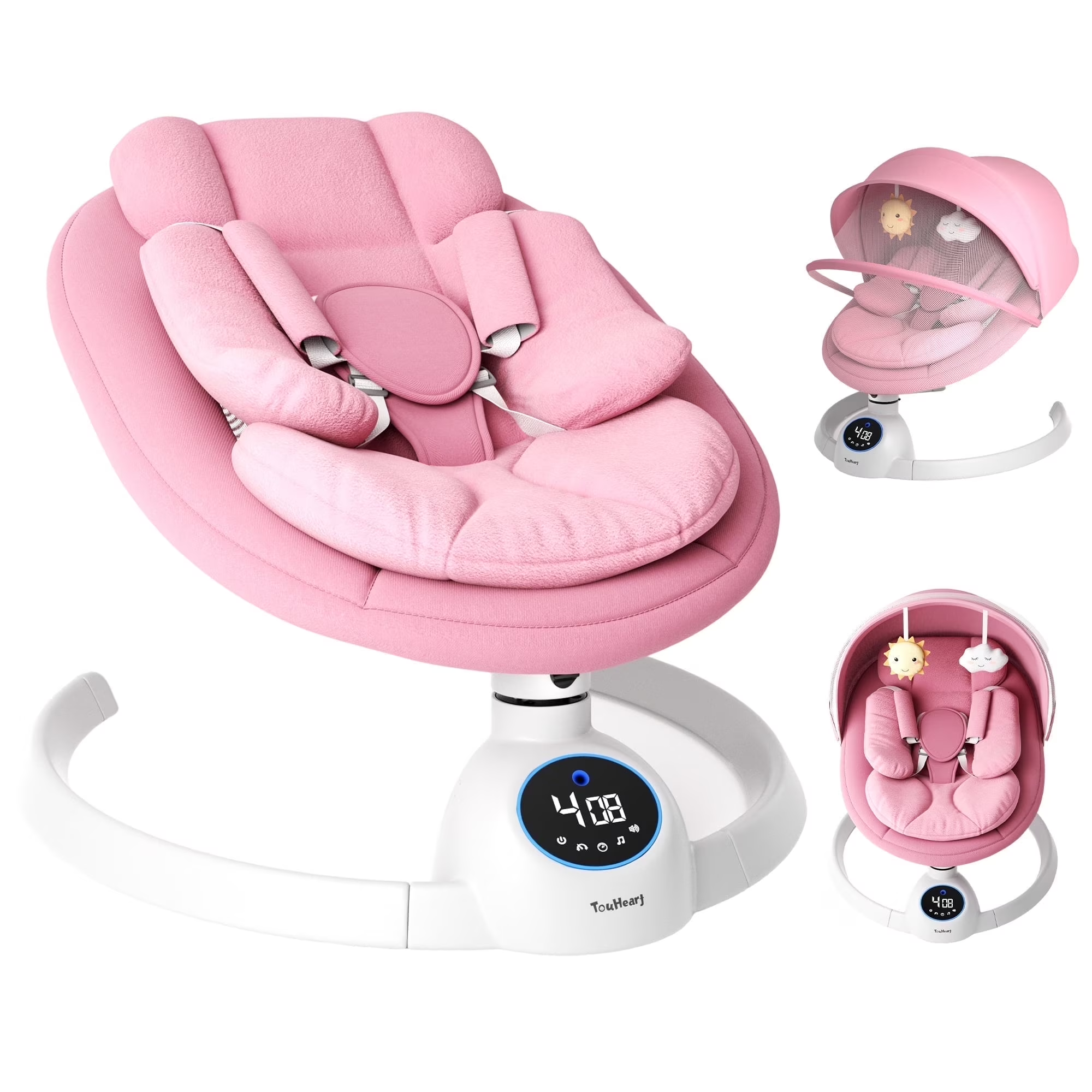 TouHeart Electric Baby Swing, Infant Rocker with Bluetooth & Remote,5 Speeds,10 Lullabies,3 Timing, Pink