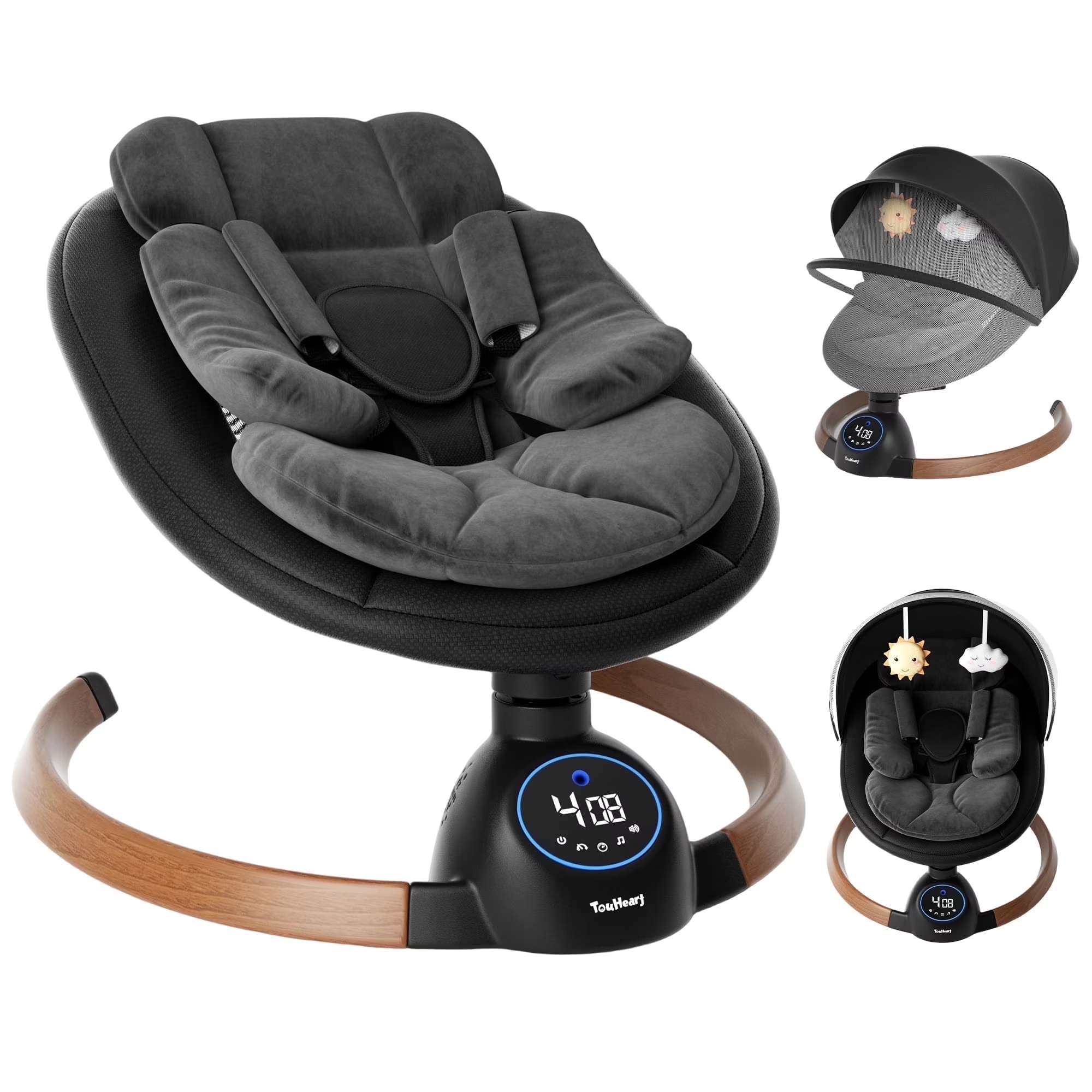 TouHeart Electric Baby Swing, Infant Rocker with Bluetooth & Remote,5 Speeds,10 Lullabies,3 Timing, Black